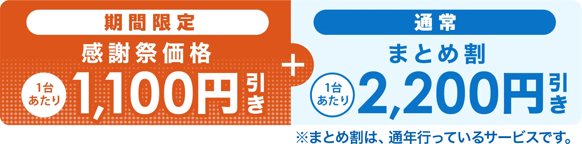【期間限定】感謝価格1台あたり2,200円引き＋【通常】まとめ割1台あたり2,200円引き