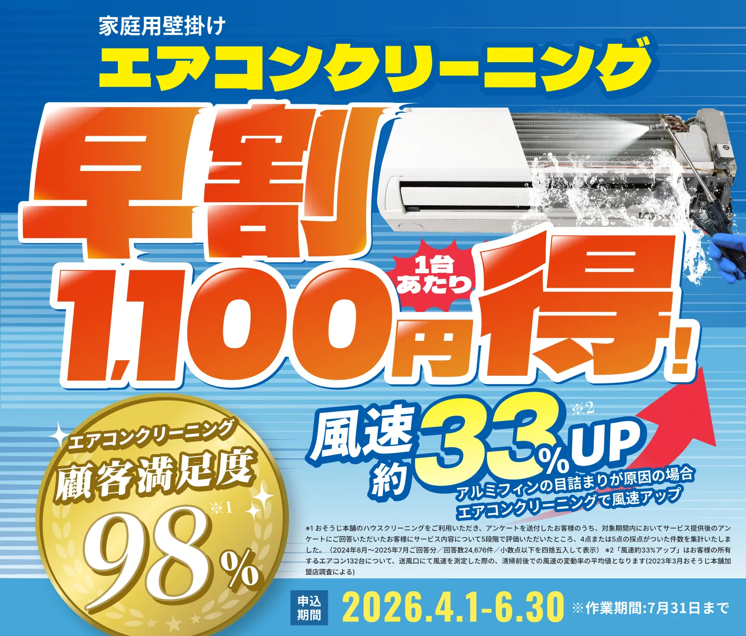 【早割】エアコンクリーニング1,100円OFFキャンペーン